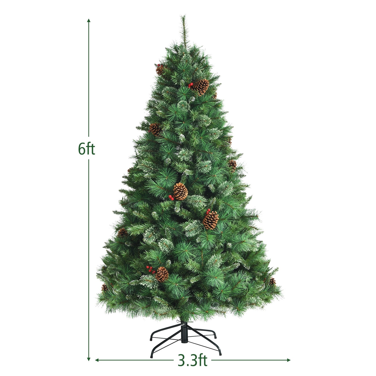 6 Feet Unlit Hinged PVC Artificial Christmas Pine Tree with Red Berries