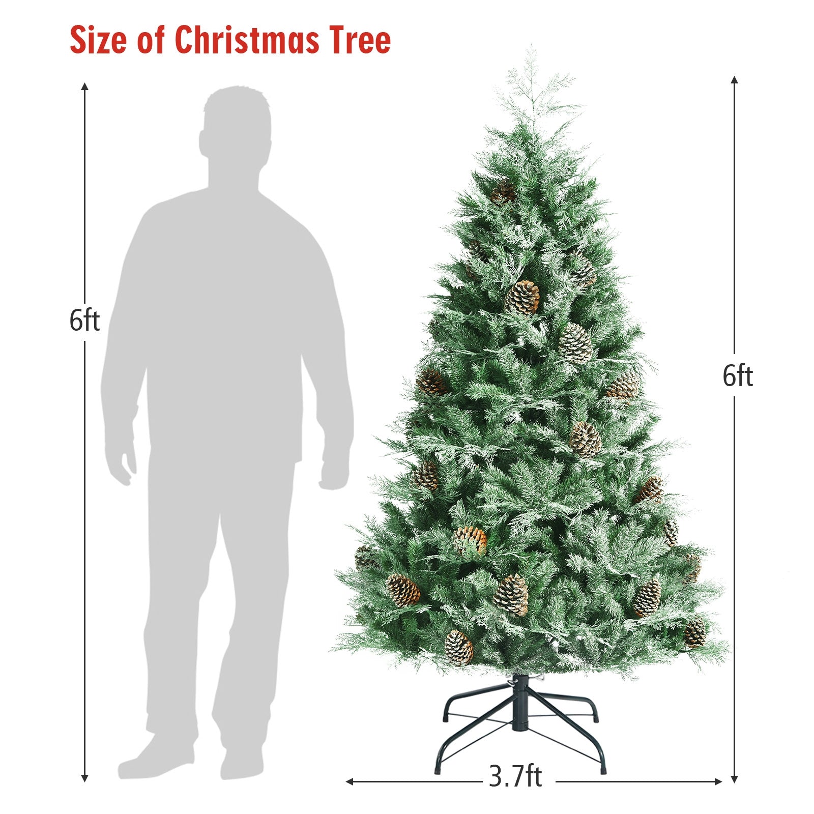 6 Feet Snow Flocked Artificial Christmas Tree with 715 Glitter PE and PVC Tips