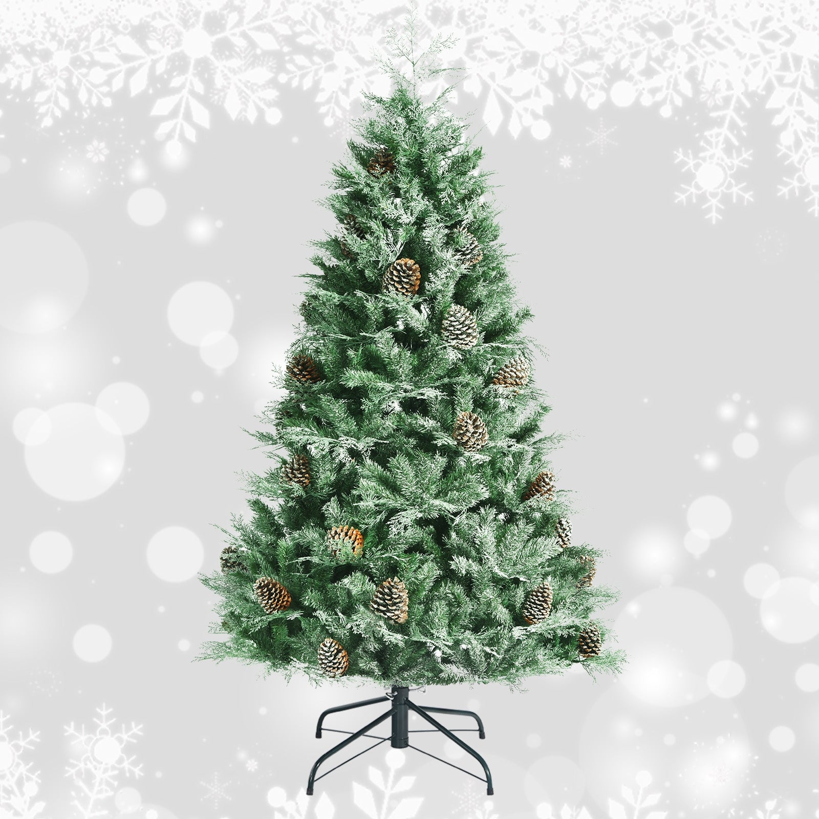 6 Feet Snow Flocked Artificial Christmas Tree with 715 Glitter PE and PVC Tips