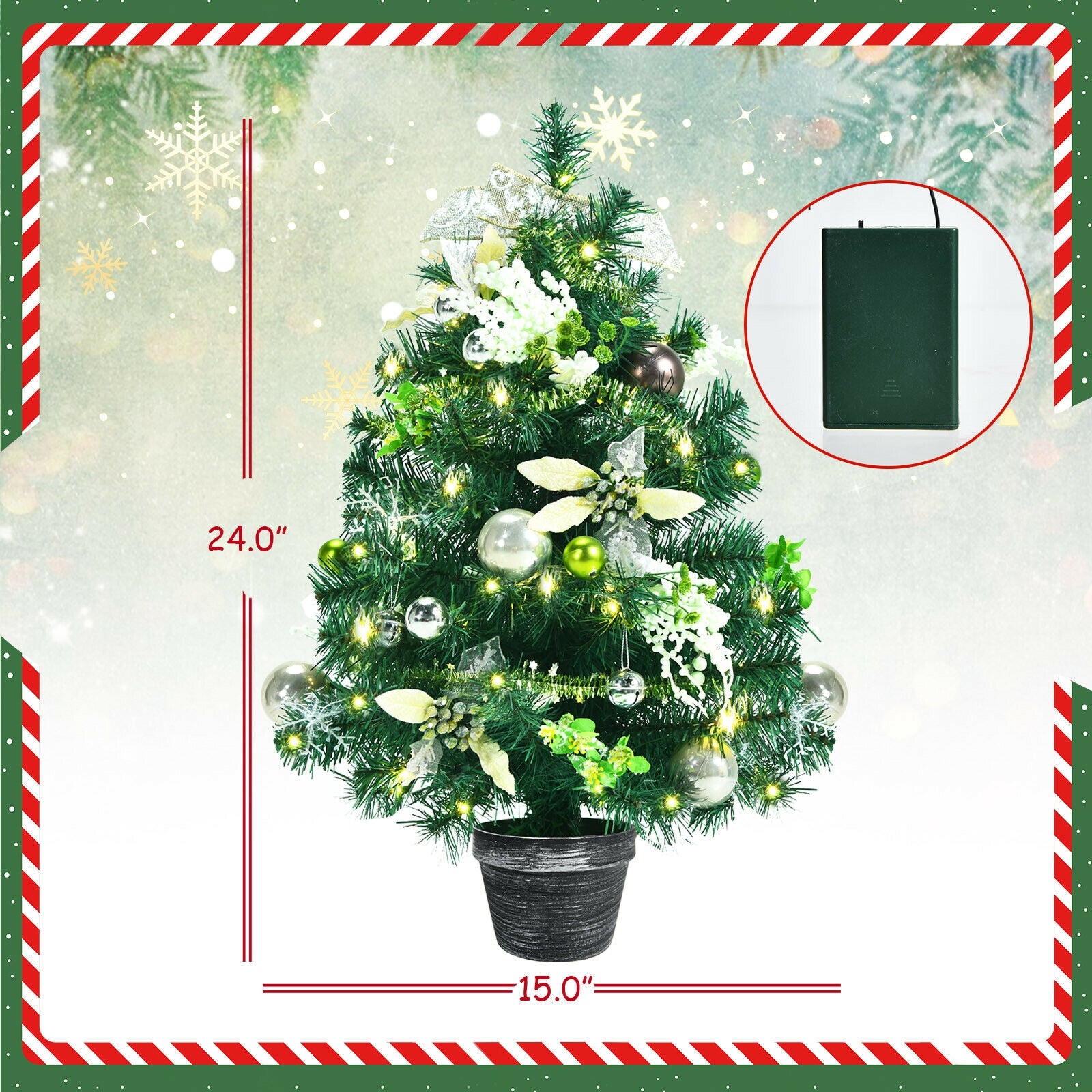 2 Feet Pre-lit Battery Operated Tabletop Artificial Christmas Tree with 40 LED Lights