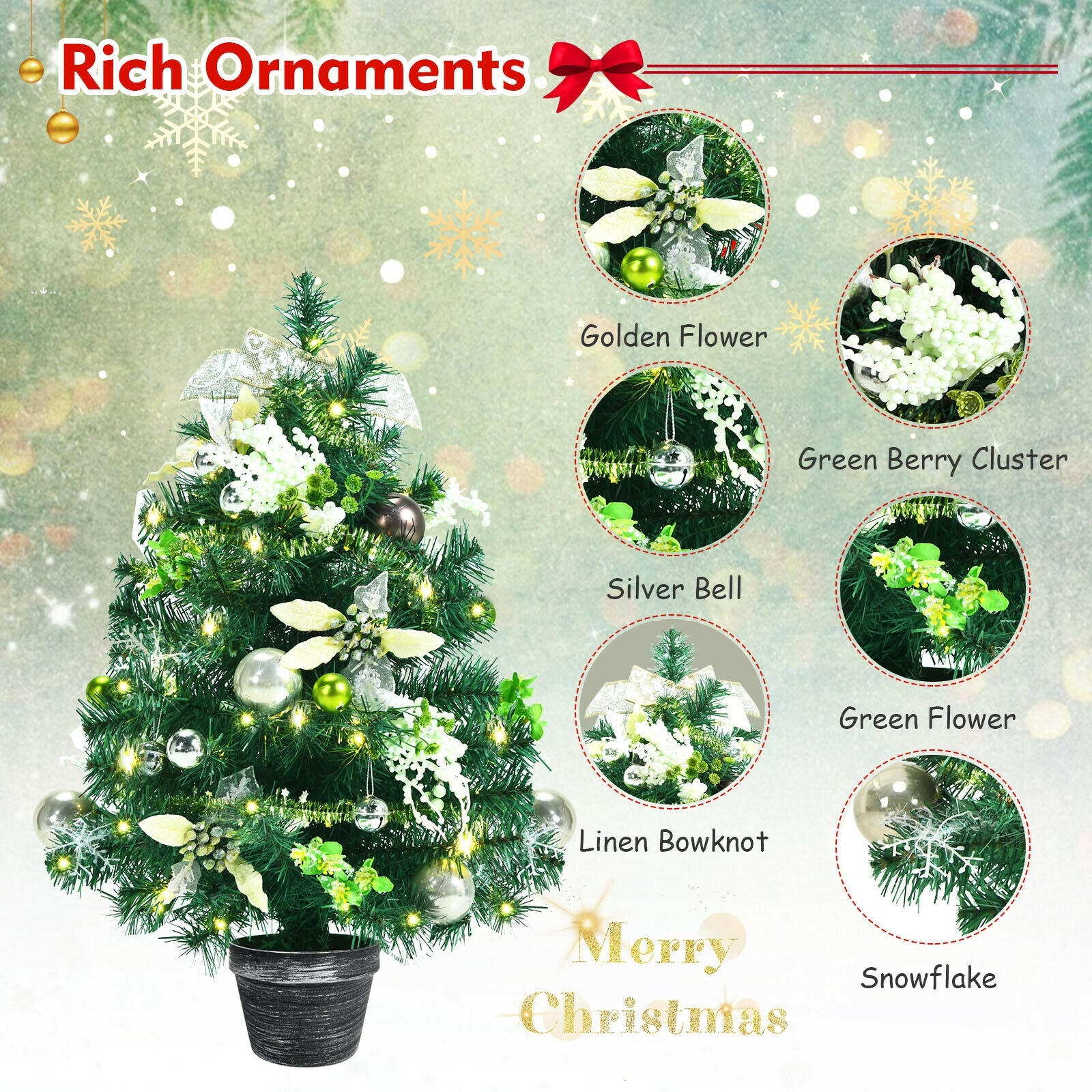 2 Feet Pre-lit Battery Operated Tabletop Artificial Christmas Tree with 40 LED Lights