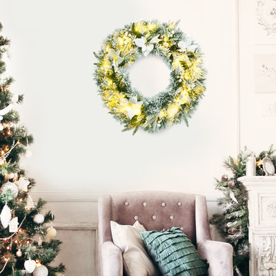24 Inch Pre-Lit Artificial Christmas Wreath with 50 LED LightsÂ 