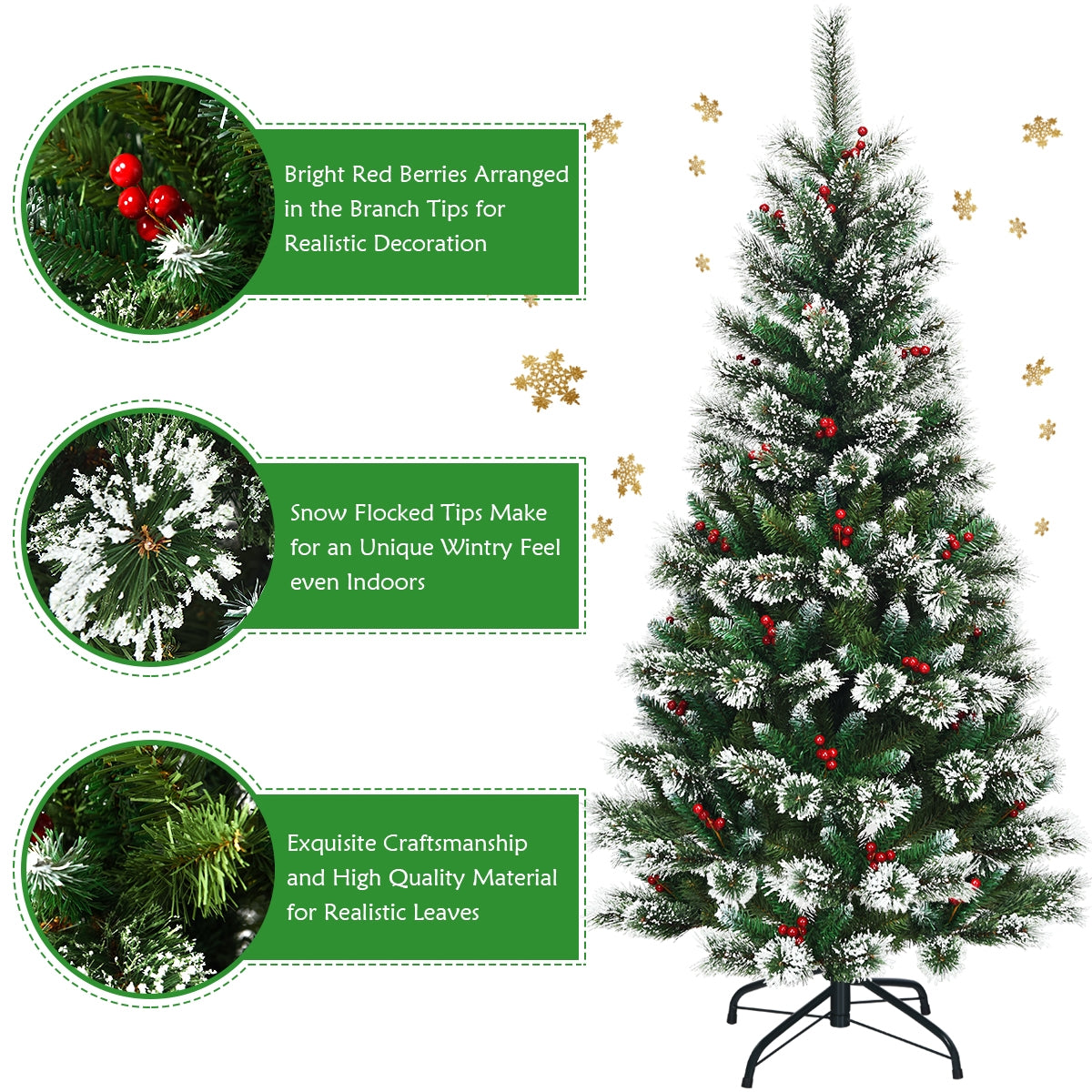 6 Feet Snow Flocked Artificial Christmas Hinged Tree with Red Berries