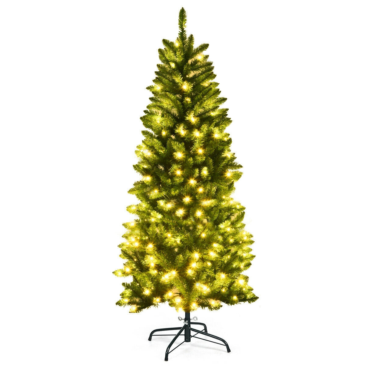 5 Feet PVC Hinged Pre-Lit Artificial Fir Pencil Christmas Tree with 150 Lights-5 ft