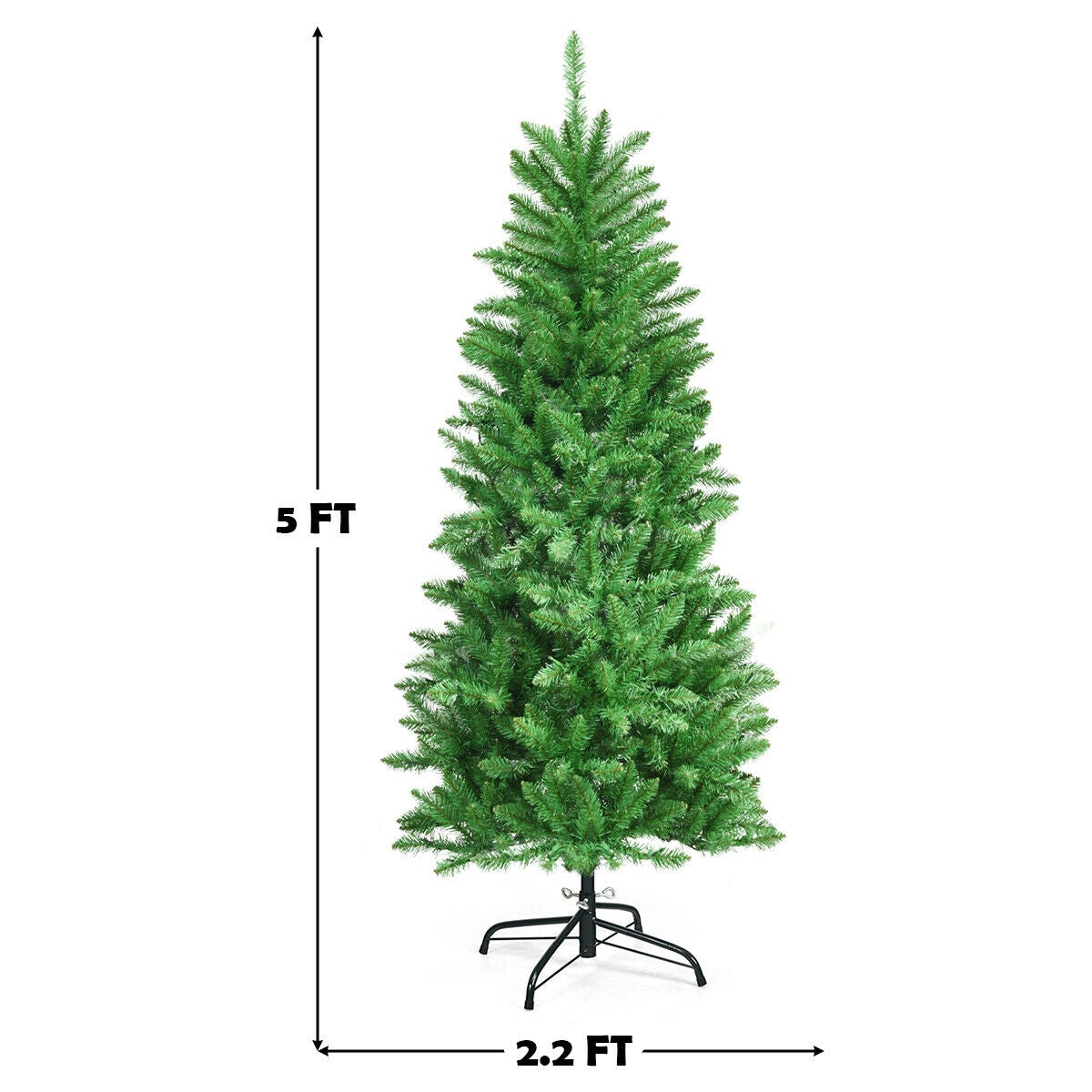 5 Feet PVC Hinged Pre-Lit Artificial Fir Pencil Christmas Tree with 150 Lights-5 ft