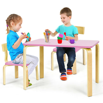 3 Piece Kids Wooden Activity Table and 2 Chairs Set-PinkÂ 