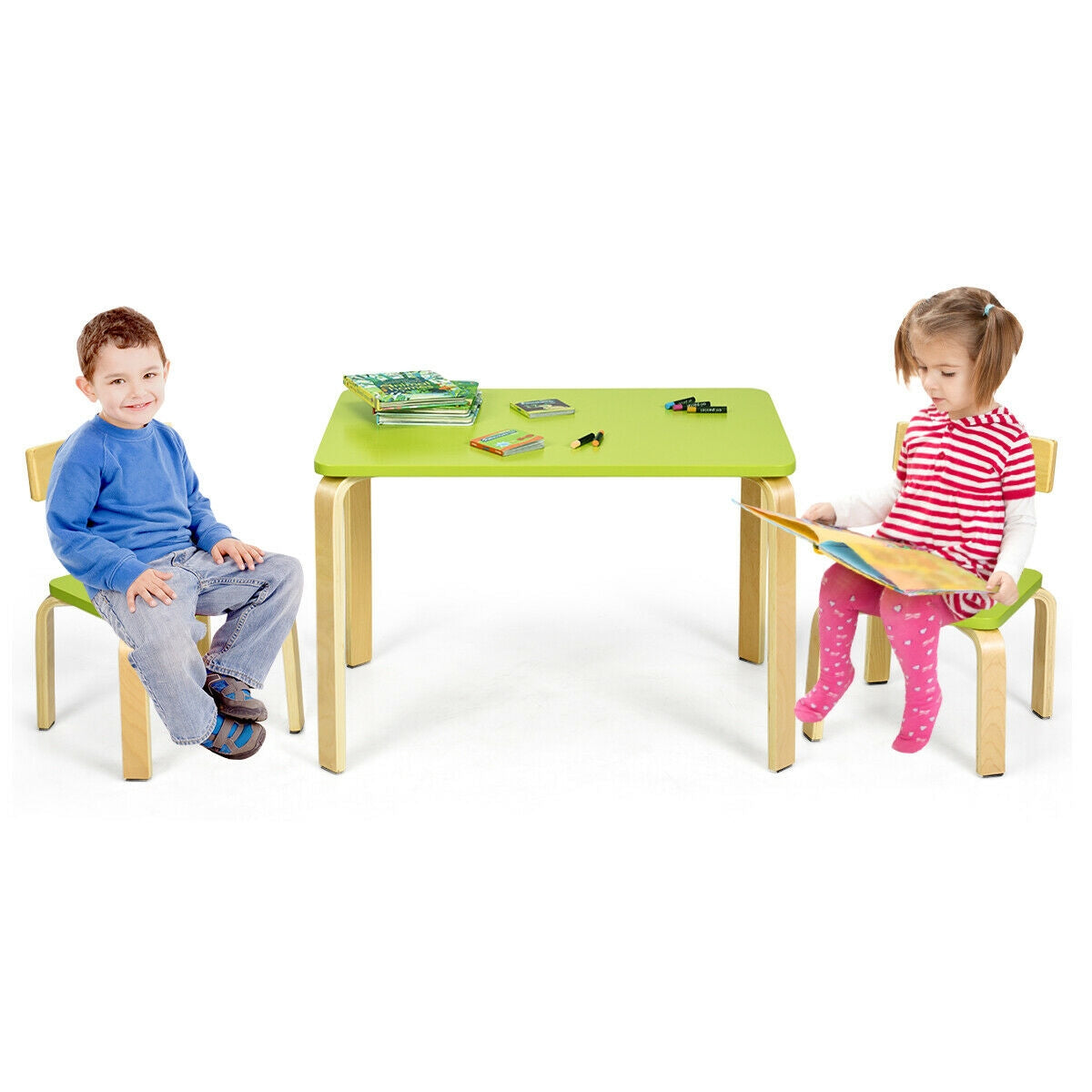 3 Piece Kids Wooden Activity Table and 2 Chairs Set-Green