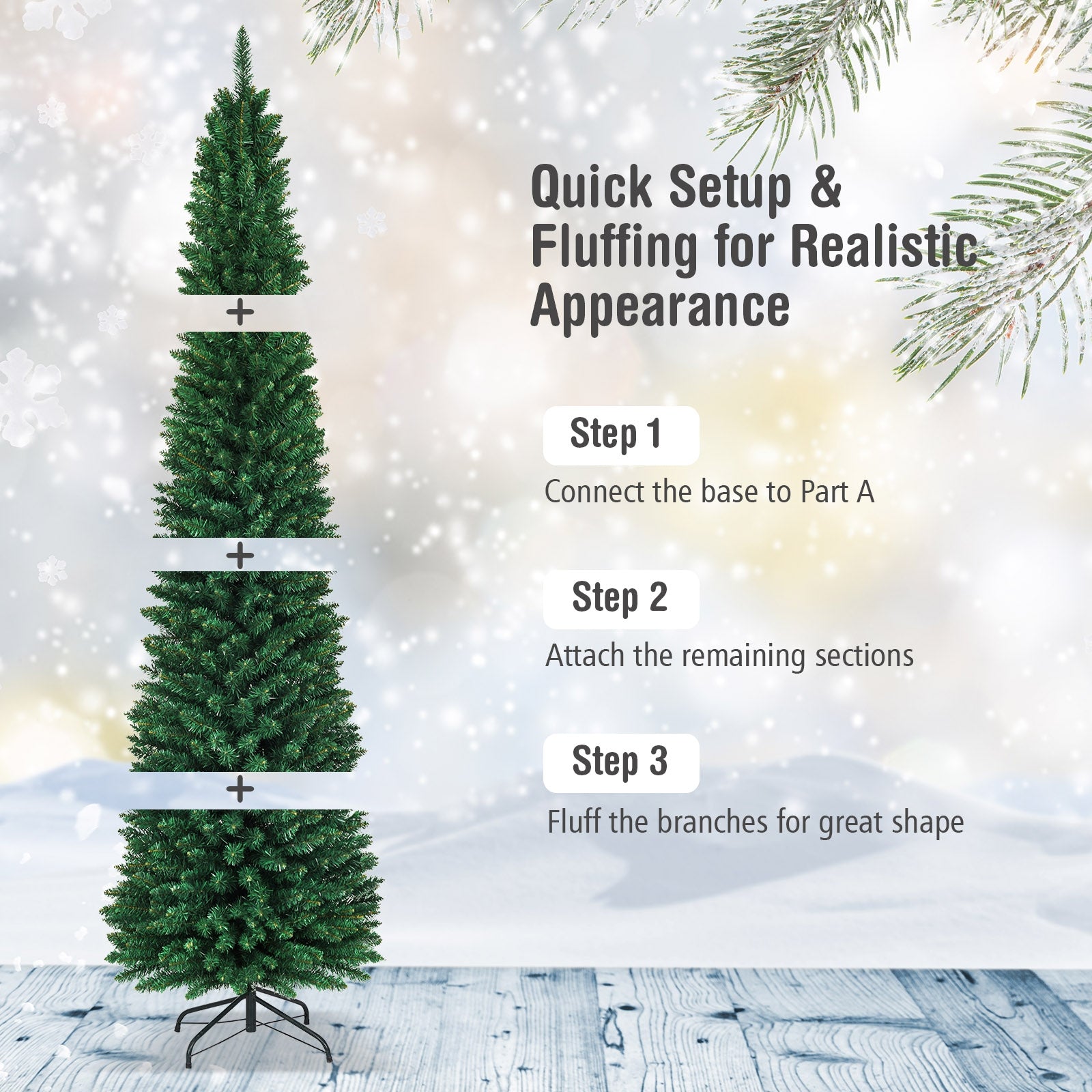 PVC Artificial Slim Pencil Christmas Tree-9'