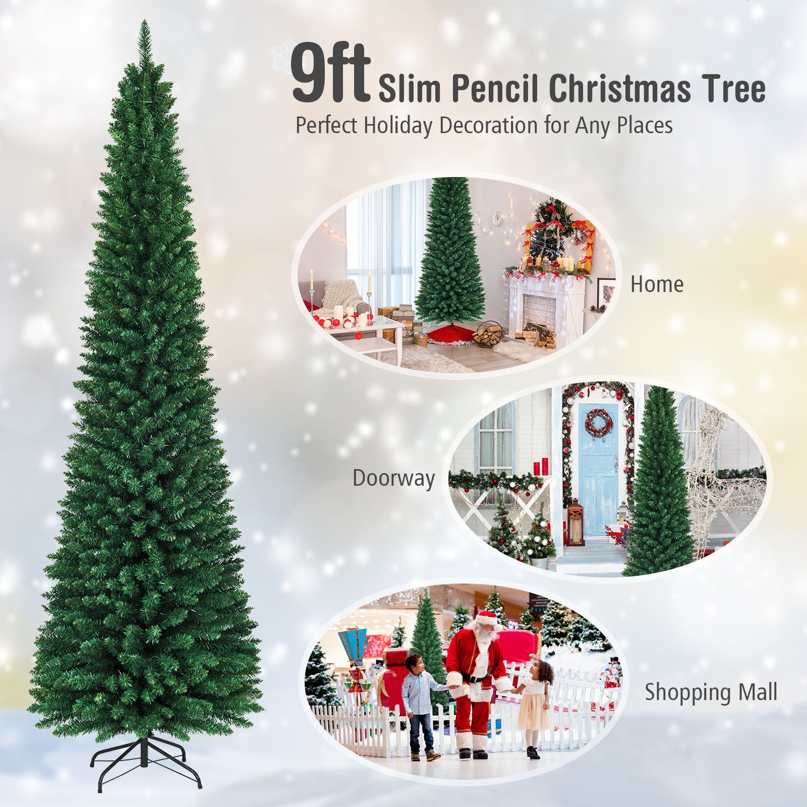 PVC Artificial Slim Pencil Christmas Tree-9'