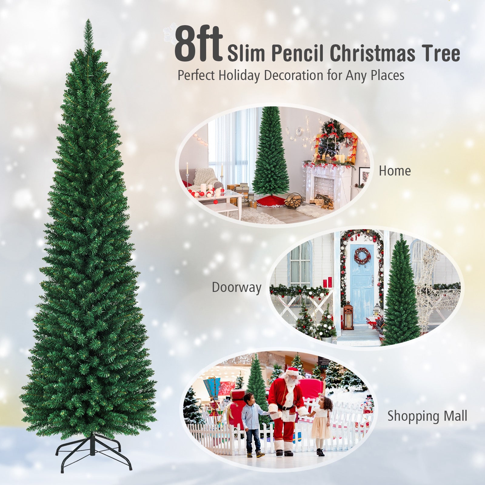 PVC Artificial Slim Pencil Christmas Tree-8 Feet