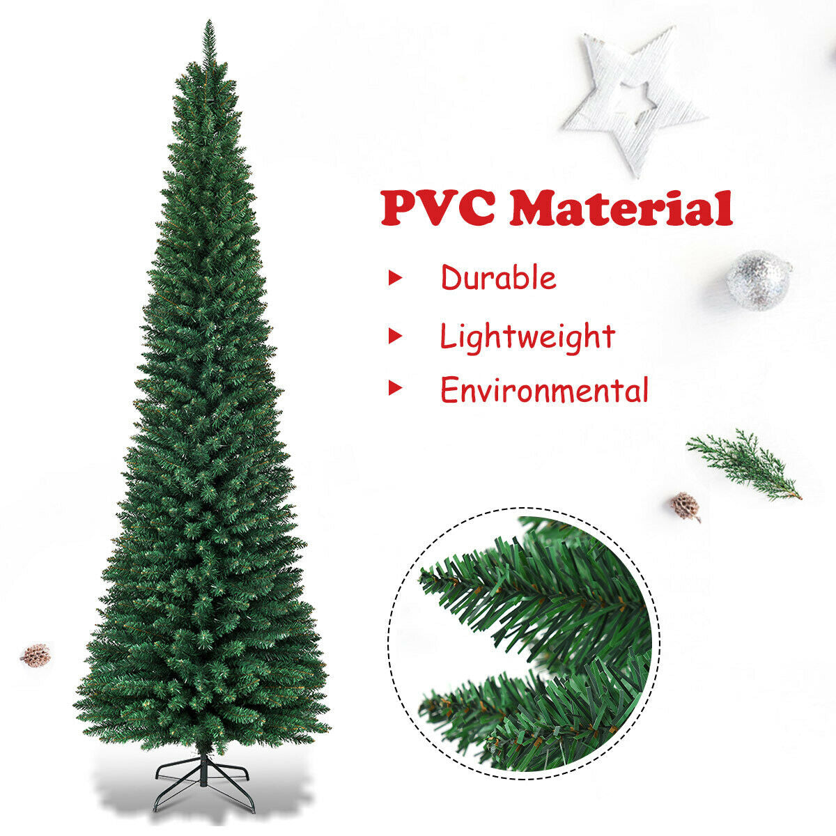 PVC Artificial Slim Pencil Christmas Tree-7'