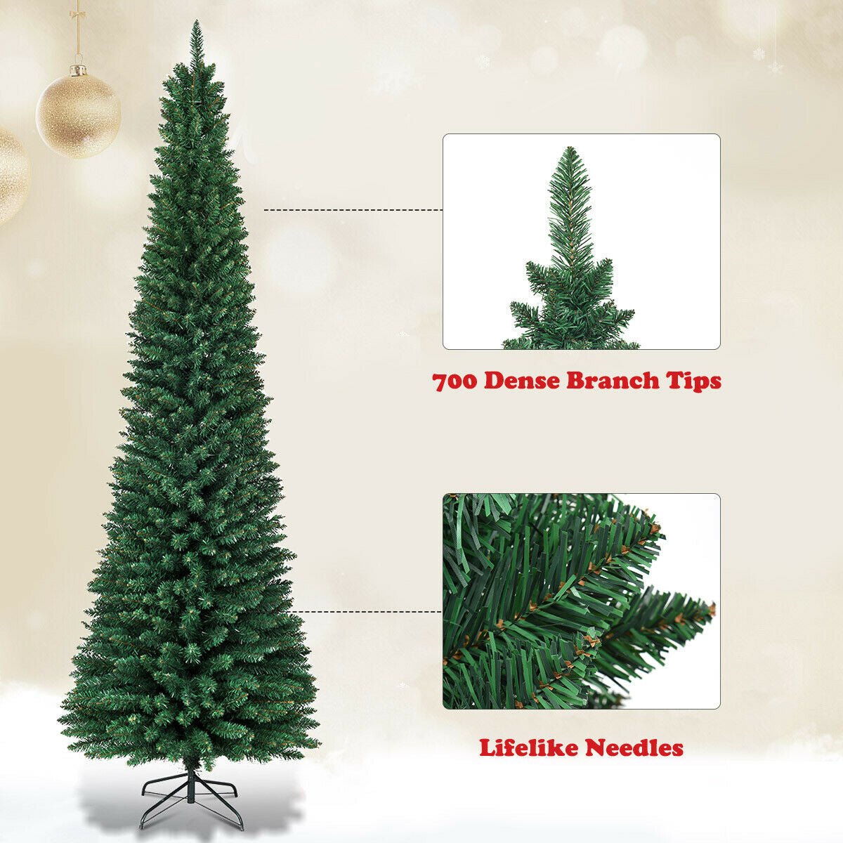 PVC Artificial Slim Pencil Christmas Tree-7'