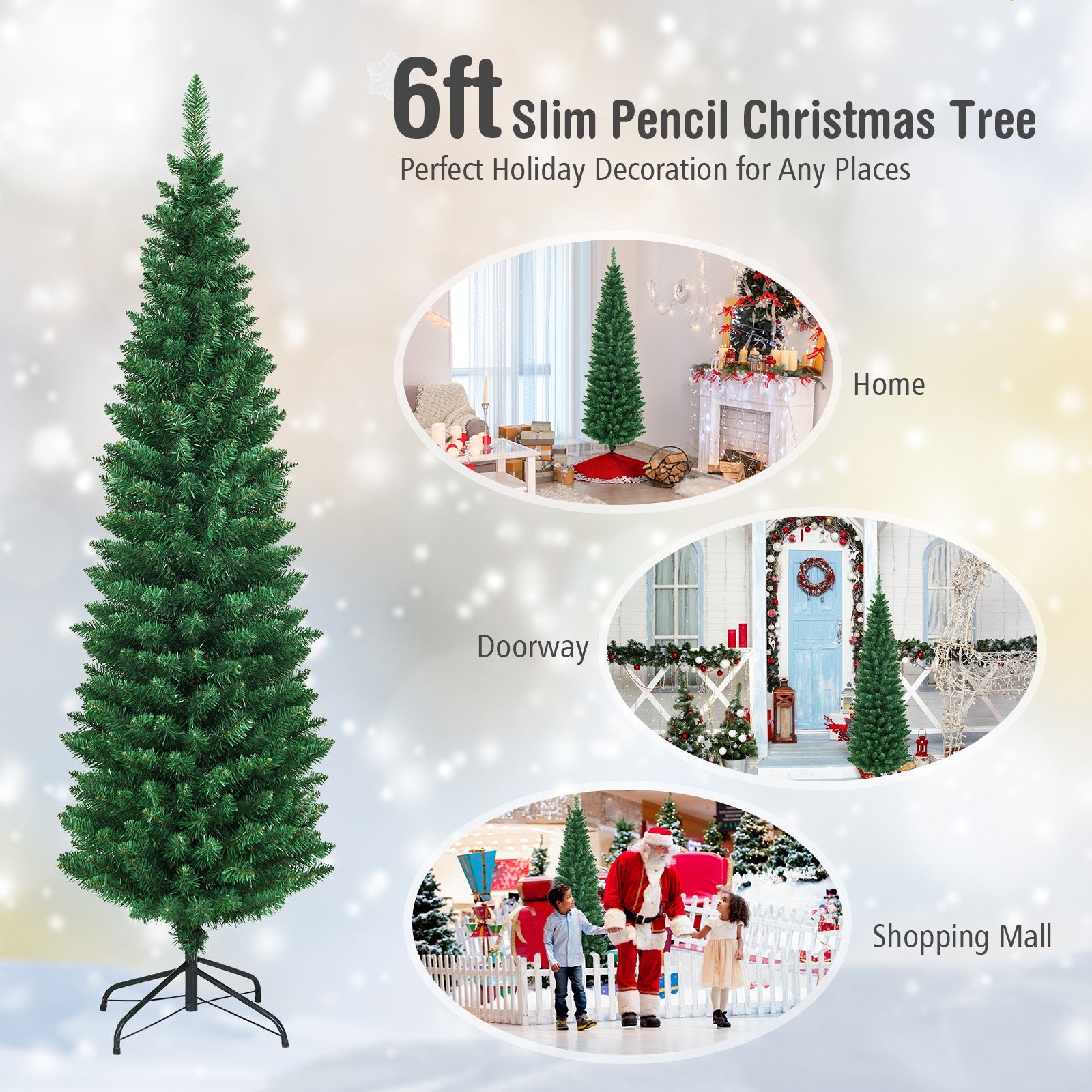 PVC Artificial Slim Pencil Christmas Tree-6'