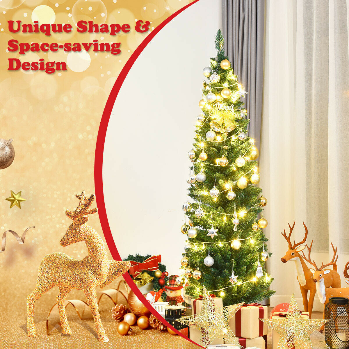 PVC Artificial Slim Pencil Christmas Tree-5'