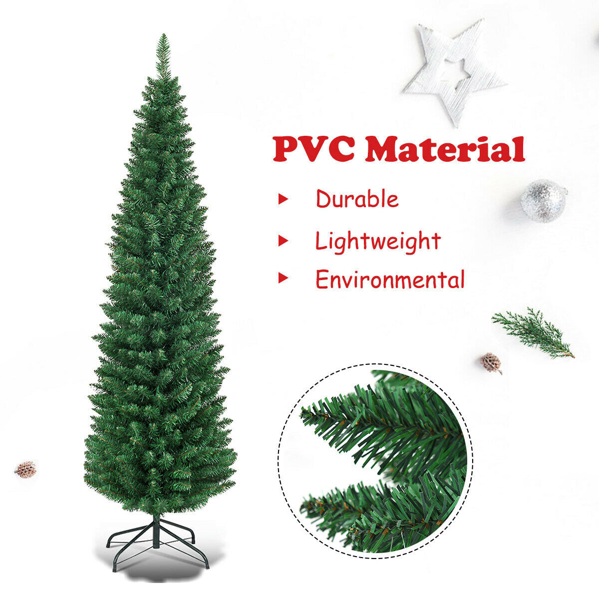 PVC Artificial Slim Pencil Christmas Tree-5'