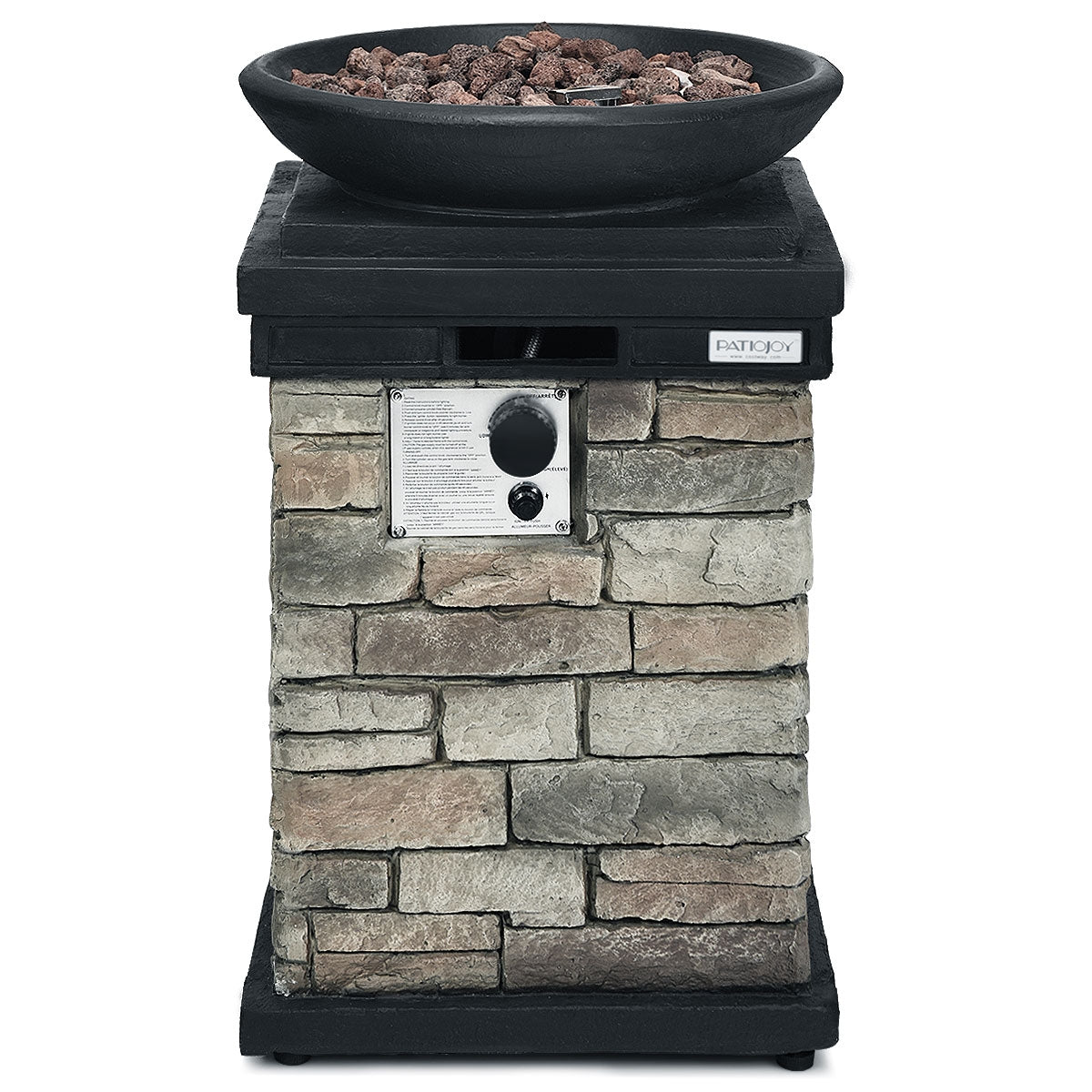 40000BTU Outdoor Propane Burning Fire Bowl Column Realistic Look Firepit Heater-Gray