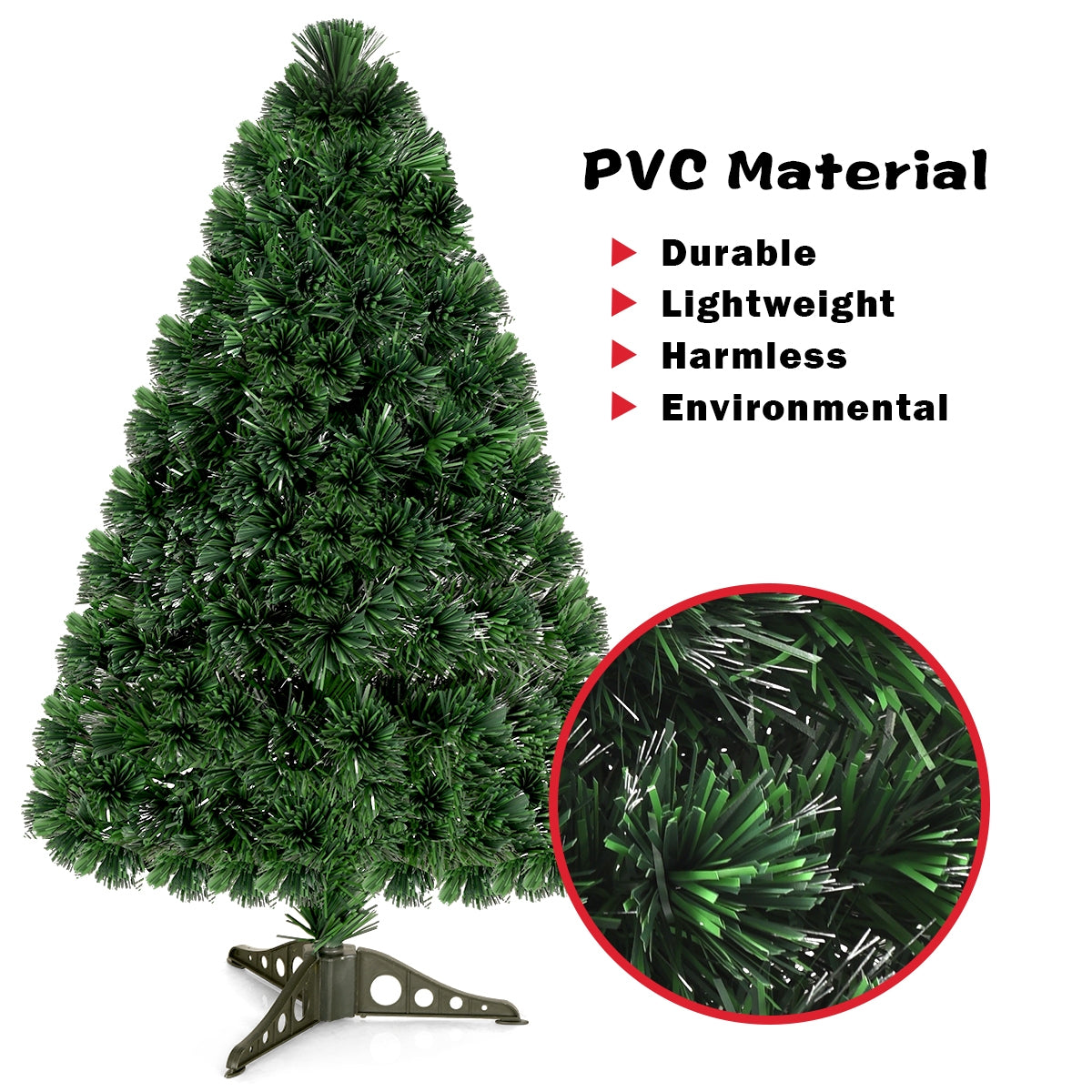 3/4/5 Feet Artificial Pre-Lit Fiber Optic PVC Christmas Tree-3 ft