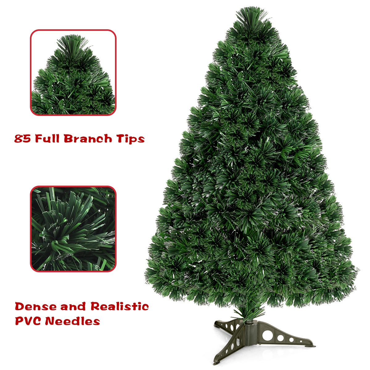 3/4/5 Feet Artificial Pre-Lit Fiber Optic PVC Christmas Tree-3 ft