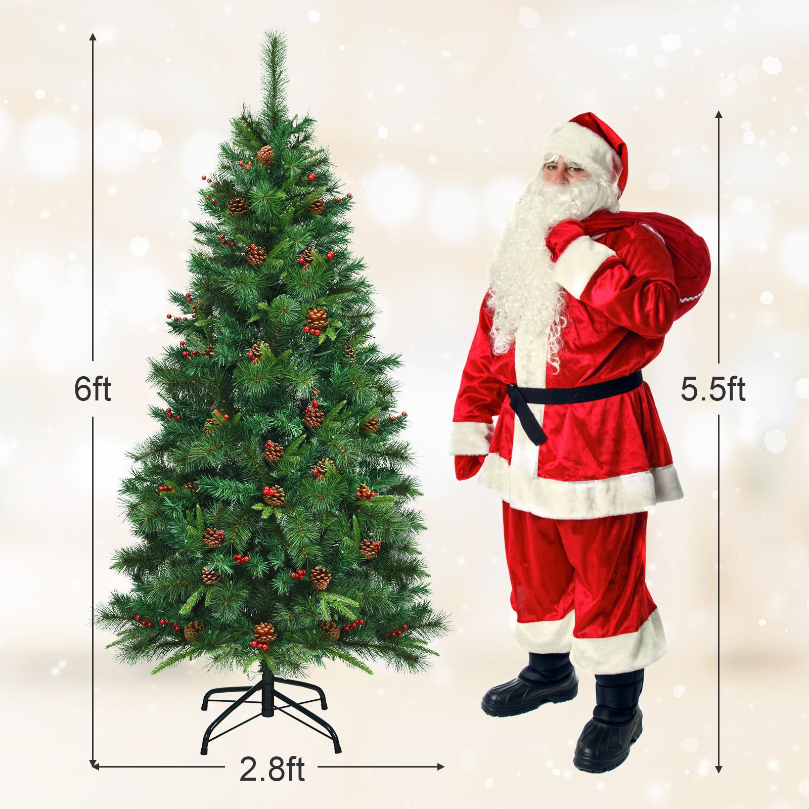 6 Feet Pre-lit Artificial Hinged Christmas Tree with LED Lights-6 ft