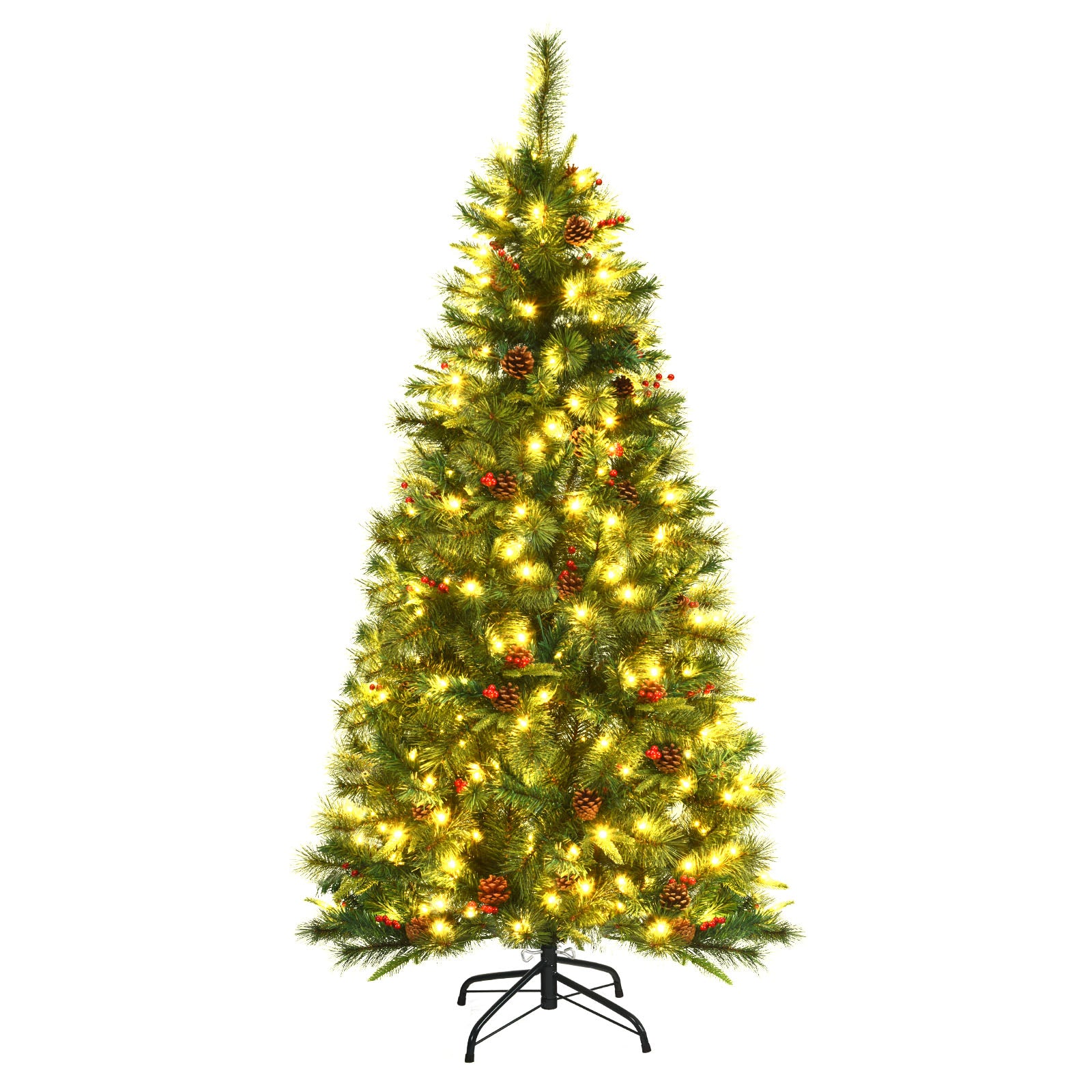 6 Feet Pre-lit Artificial Hinged Christmas Tree with LED Lights-6 ft