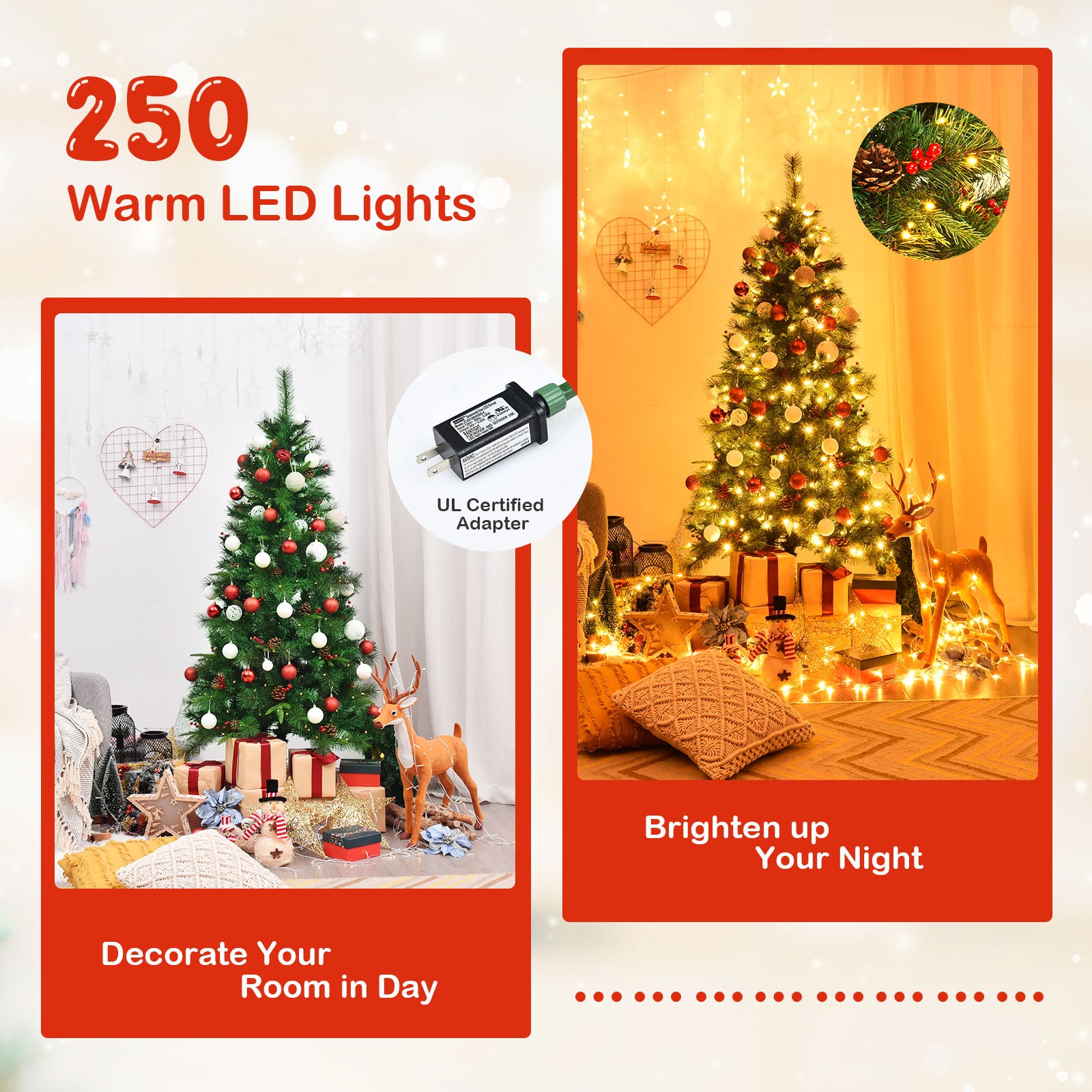 6 Feet Pre-lit Artificial Hinged Christmas Tree with LED Lights-6 ft