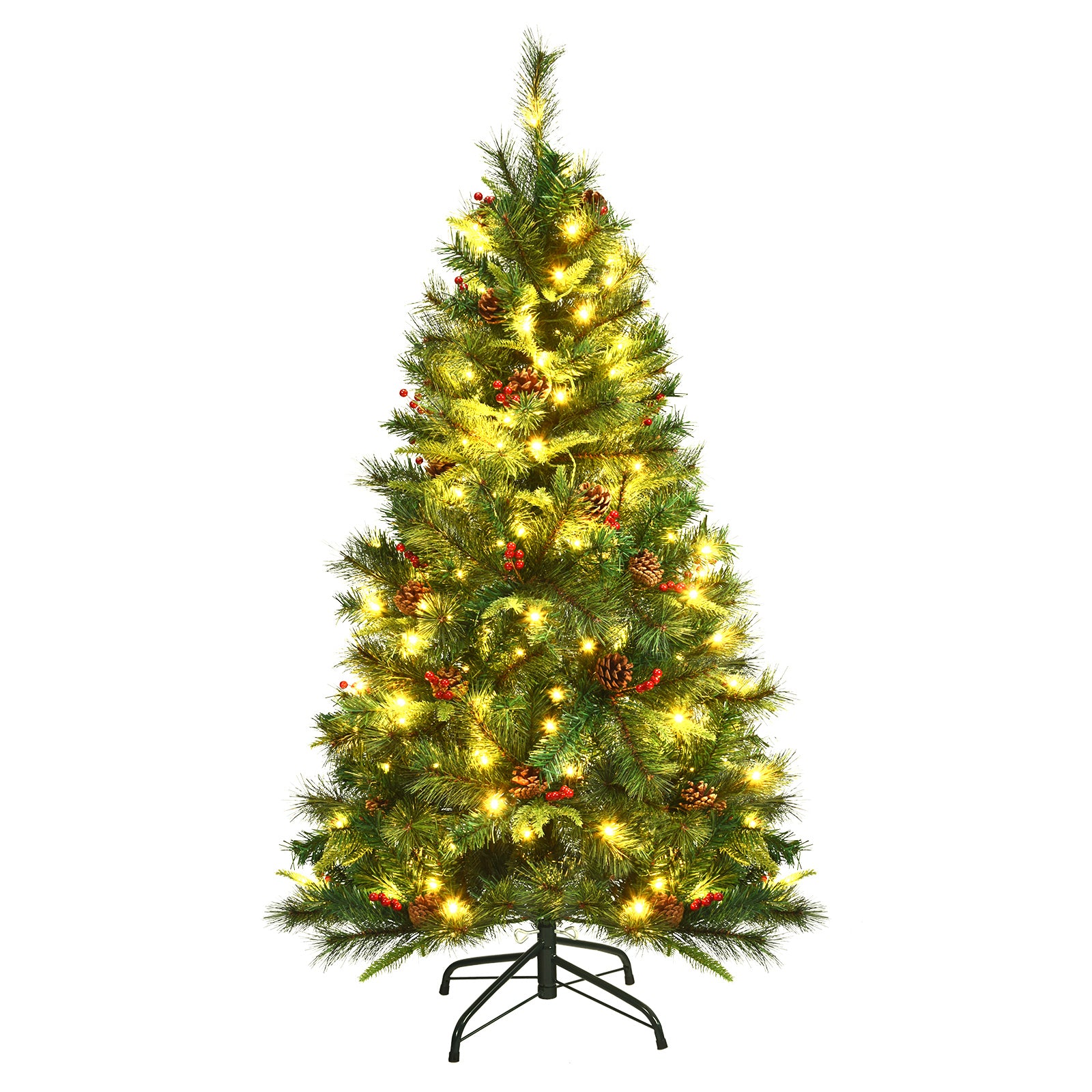 5 Feet Pre-lit Artificial Hinged Christmas Tree with LED Lights-5 ft