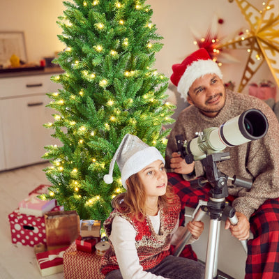 6 Feet PVC Hinged Pre-lit Artificial Fir Pencil Christmas Tree with 150 Lights-6 ftÂ 