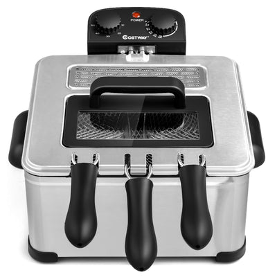 Electric Deep Fryer 5.3QT/21-Cup Stainless Steel 1700W with Triple BasketÂ 