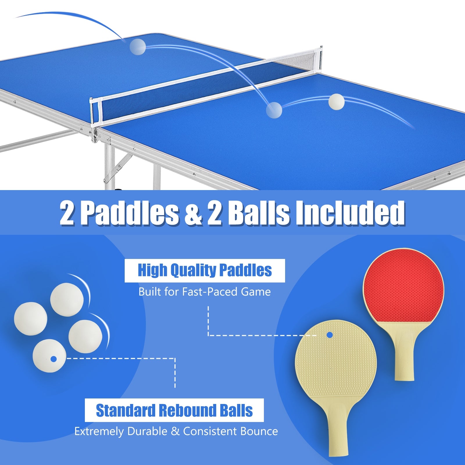 60 Inch Portable Tennis Ping Pong Folding Table with Accessories-Blue