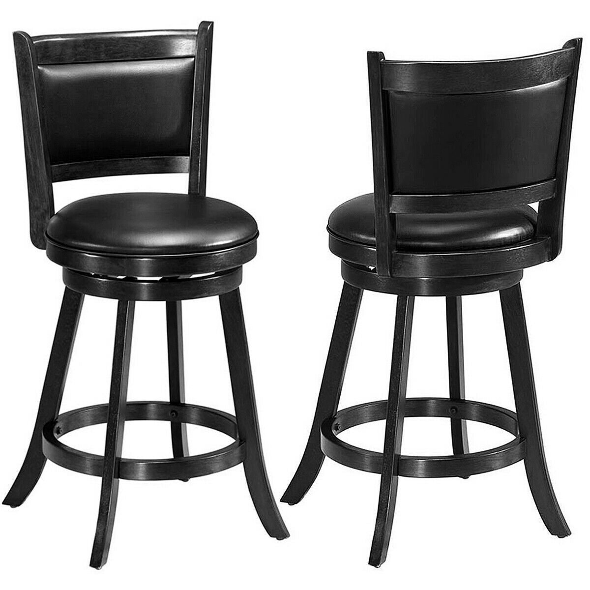 2 Pieces 24 Inch Swivel Counter Stool Dining Chair Upholstered Seat-Black