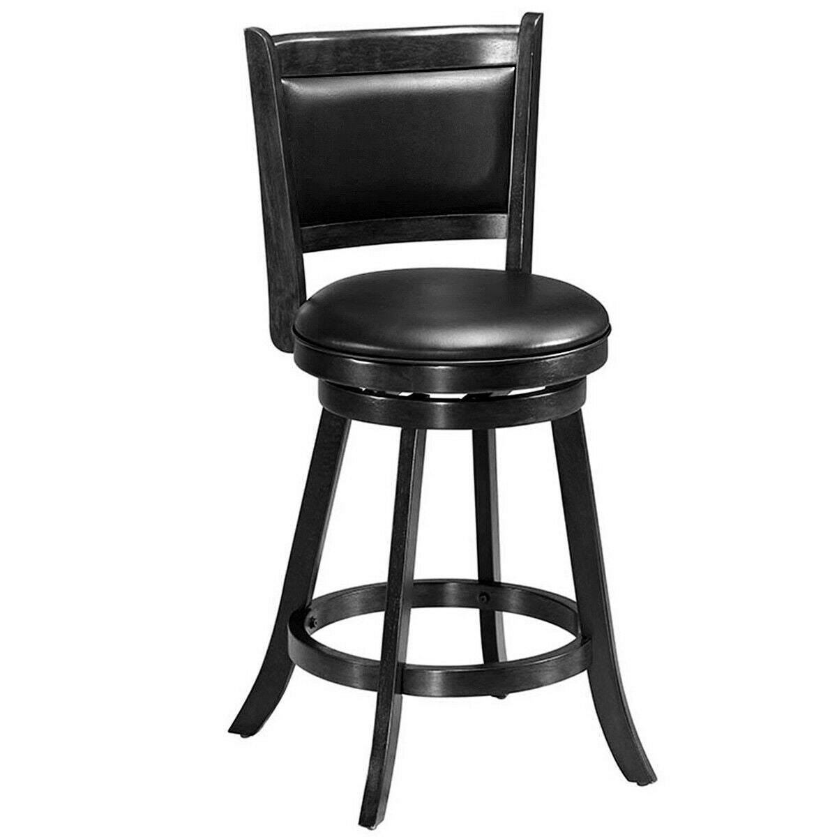 2 Pieces 24 Inch Swivel Counter Stool Dining Chair Upholstered Seat-Black