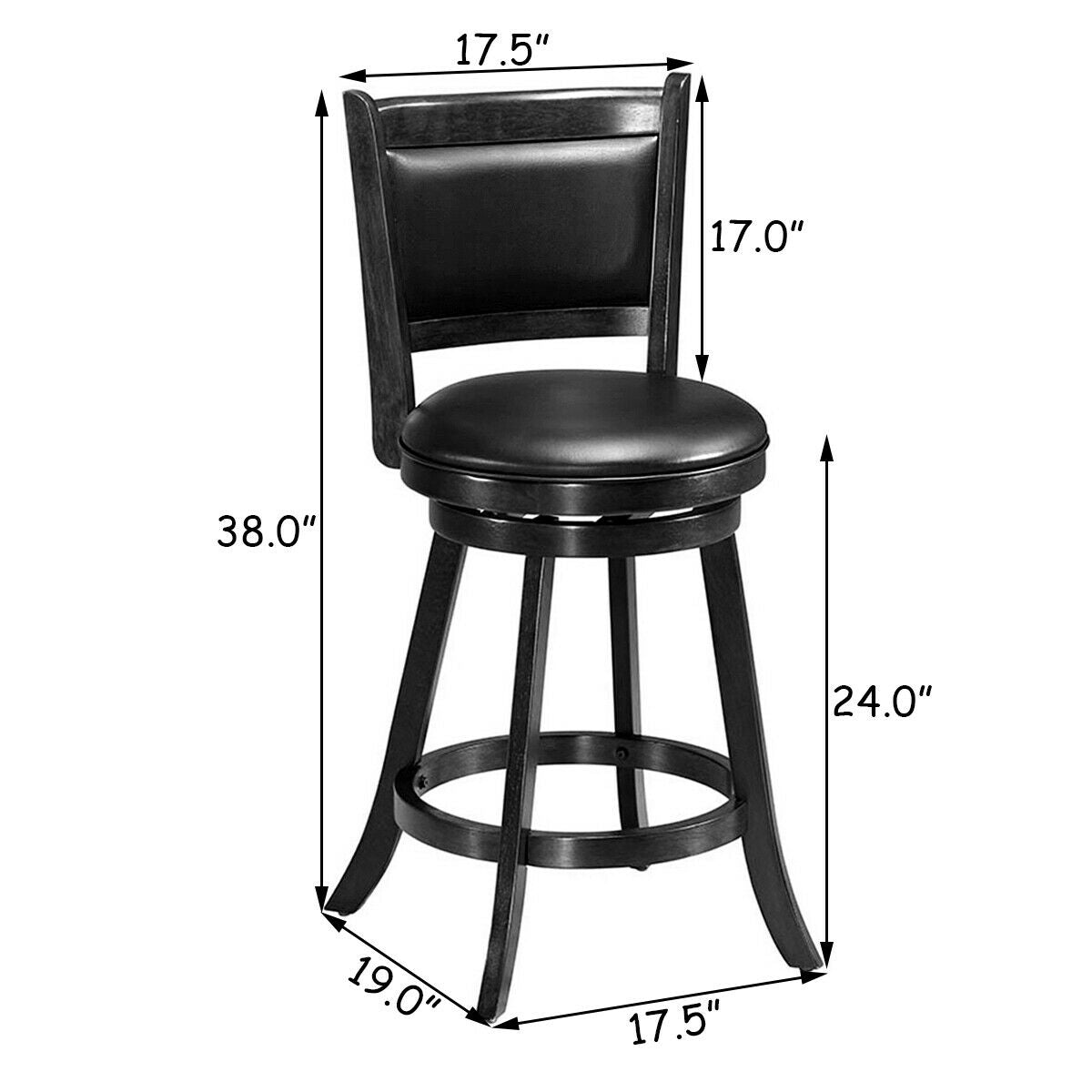 2 Pieces 24 Inch Swivel Counter Stool Dining Chair Upholstered Seat-Black