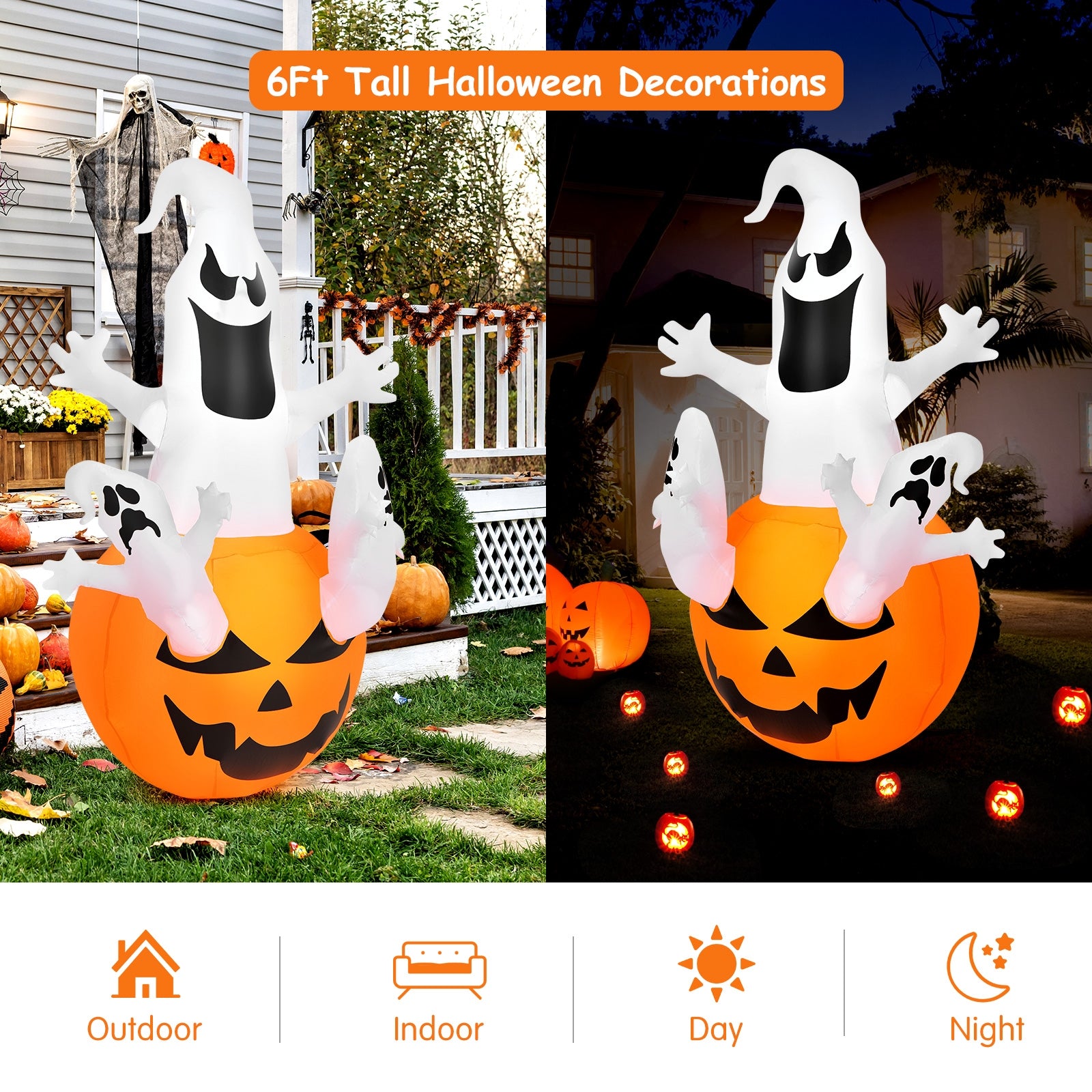 6 Feet Pumpkin-Halloween Blow Up Yard Decorations with Build-in LED Light