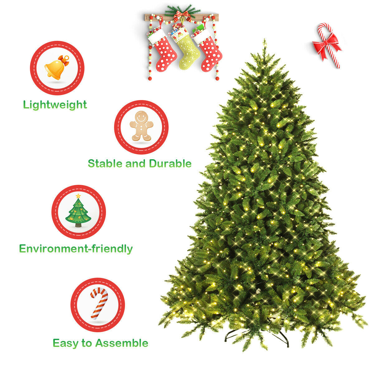 Premium Hinged Artificial Fir Christmas Tree with LED Lights-5 ft