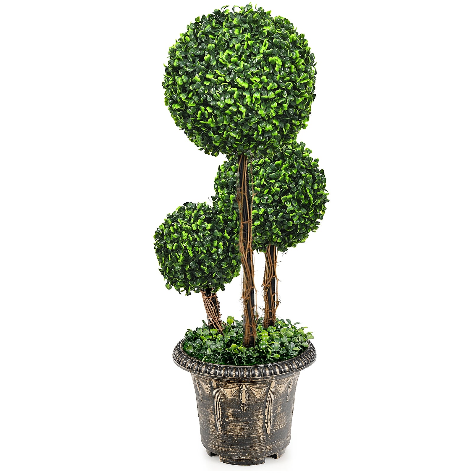 30 Inch Artificial Topiary Triple Ball Tree Indoor and Outdoor UV Protection