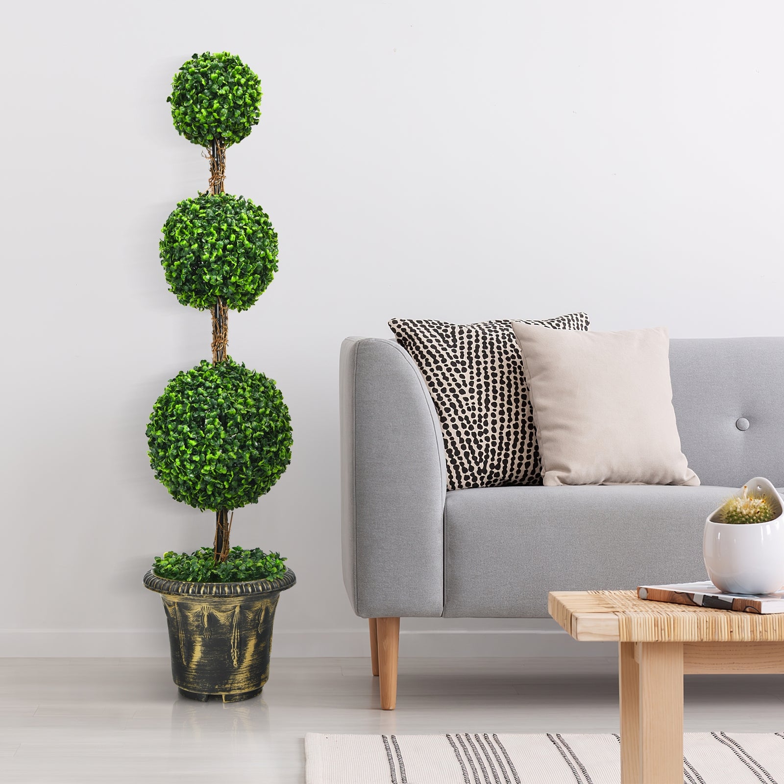 4 Feet Artificial Topiary Triple Ball Tree Plant