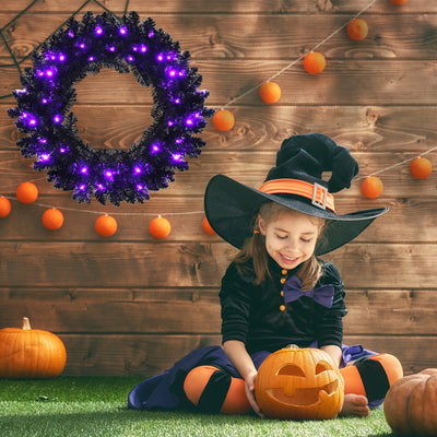24 Inch Pre-lit Halloween Wreath with 35 Purple LED LightsÂ 