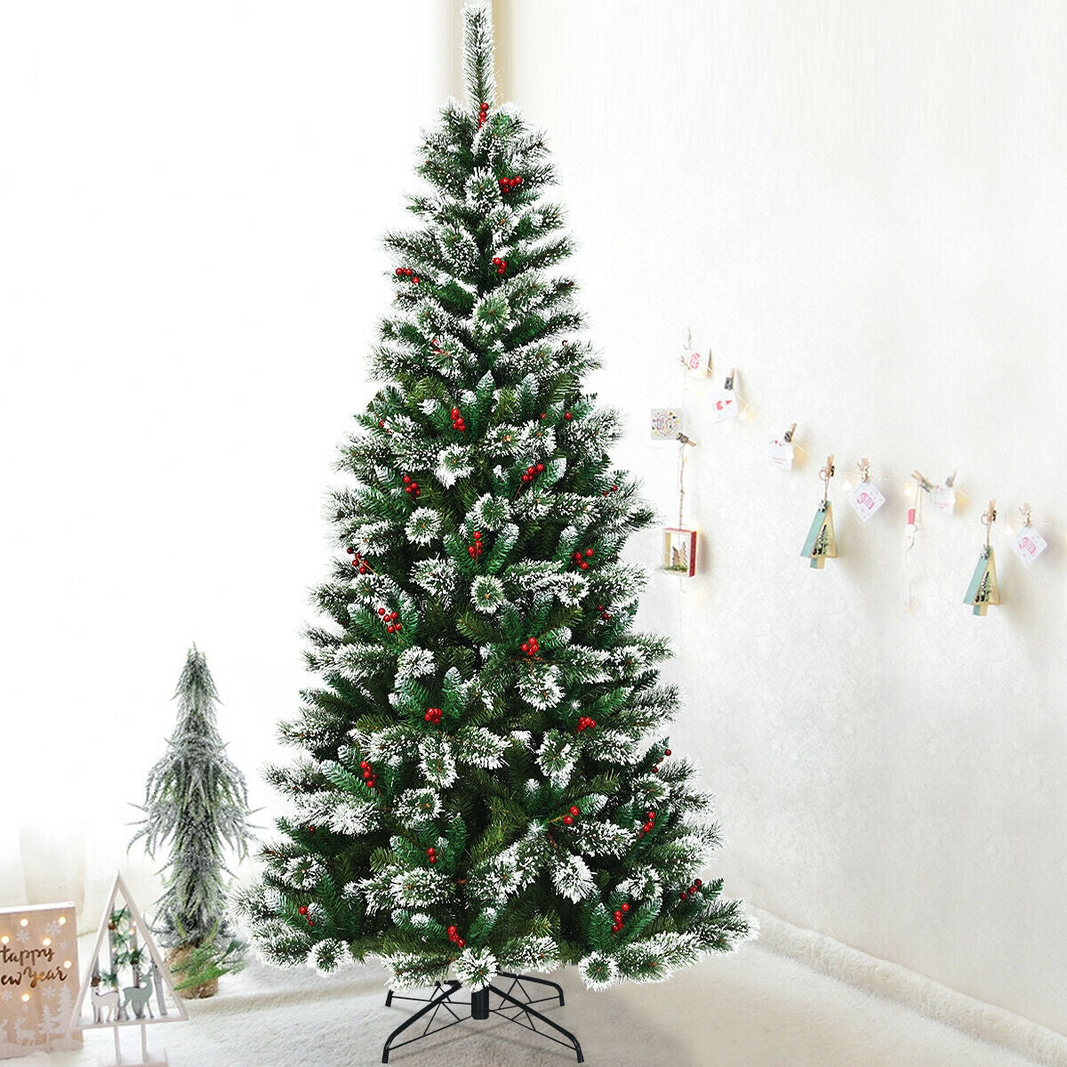 8 Feet Snow Flocked Artificial Christmas Hinged Tree