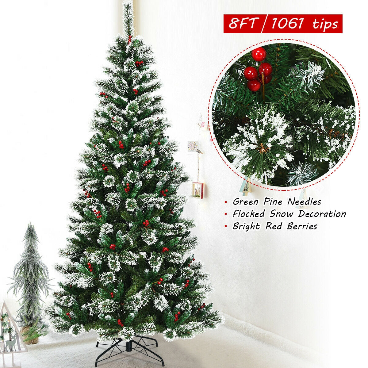 8 Feet Snow Flocked Artificial Christmas Hinged Tree