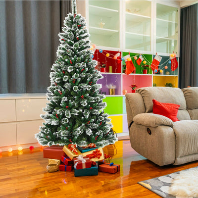 7 Feet Snow Flocked Artificial Christmas Hinged TreeÂ 