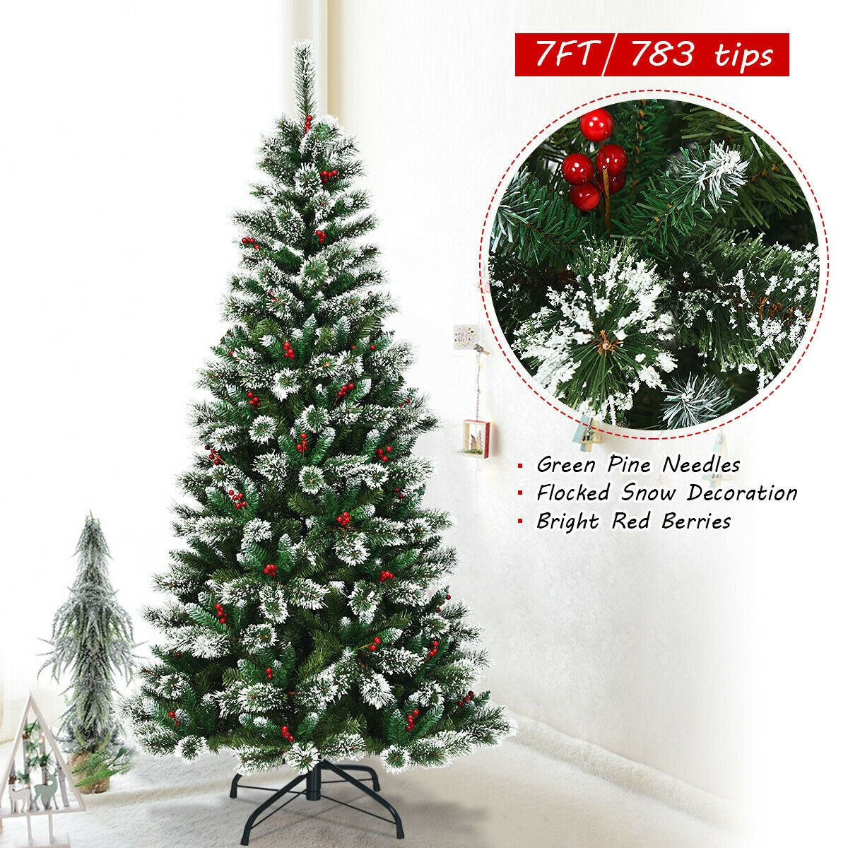 7 Feet Snow Flocked Artificial Christmas Hinged Tree