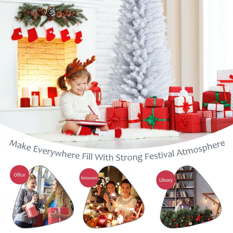 7 Feet Unlit Artificial Slim Christmas Pencil Tree with Metal Stand
