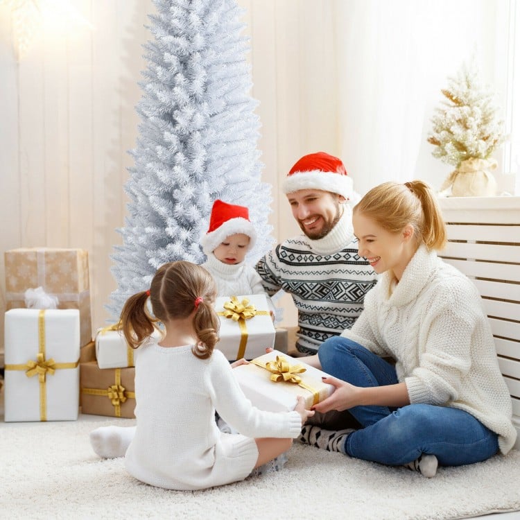 7 Feet Unlit Artificial Slim Christmas Pencil Tree with Metal Stand