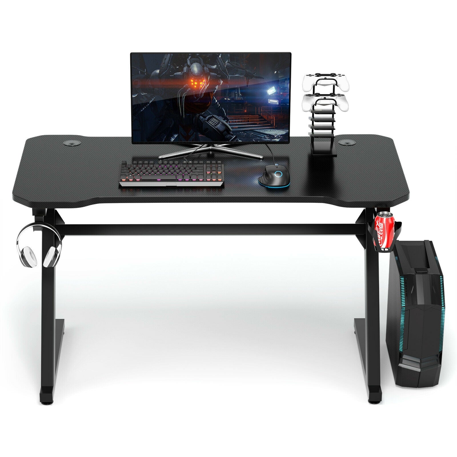 Gaming Desk Z-Shaped Computer Office Table with Gaming Handle Rack