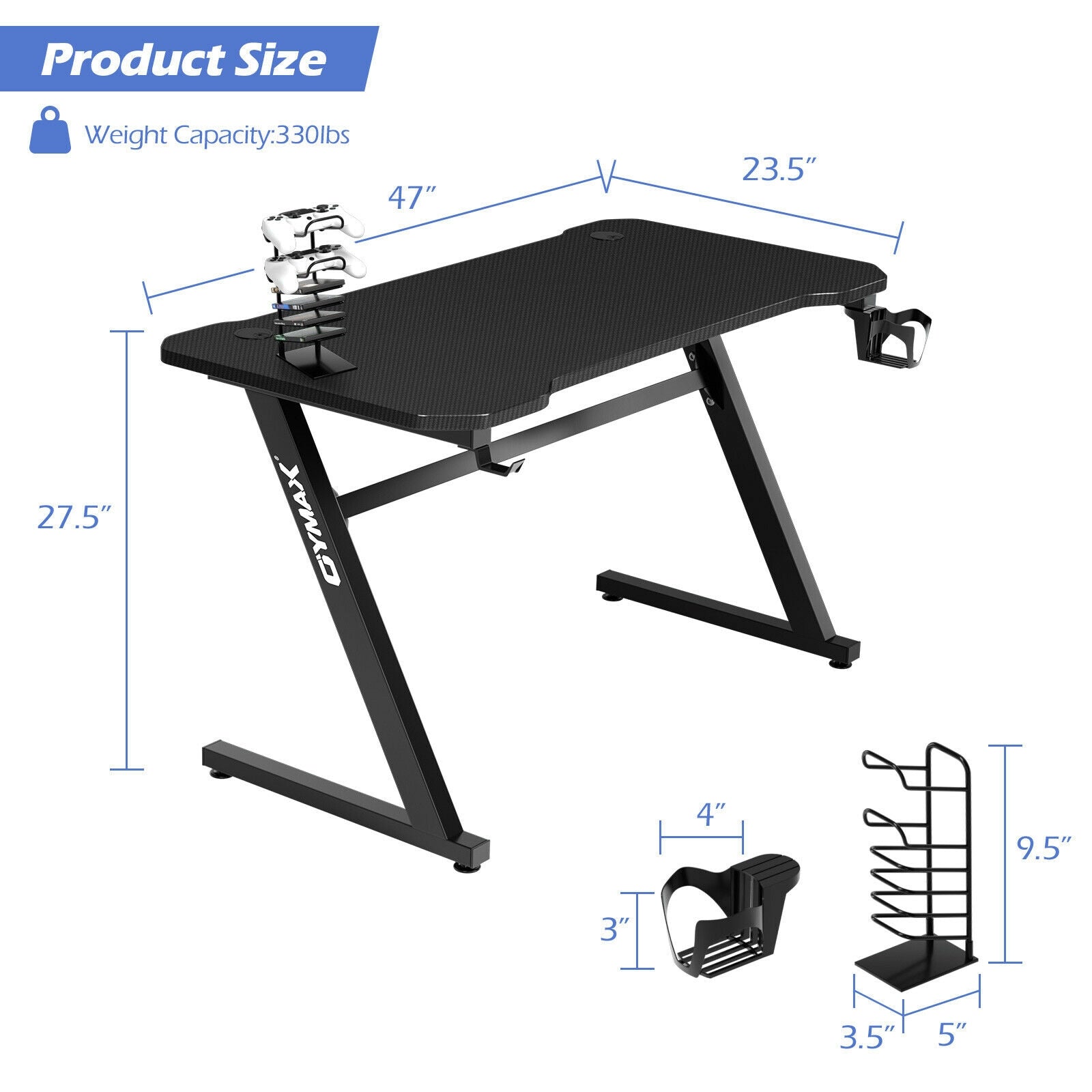 Gaming Desk Z-Shaped Computer Office Table with Gaming Handle Rack