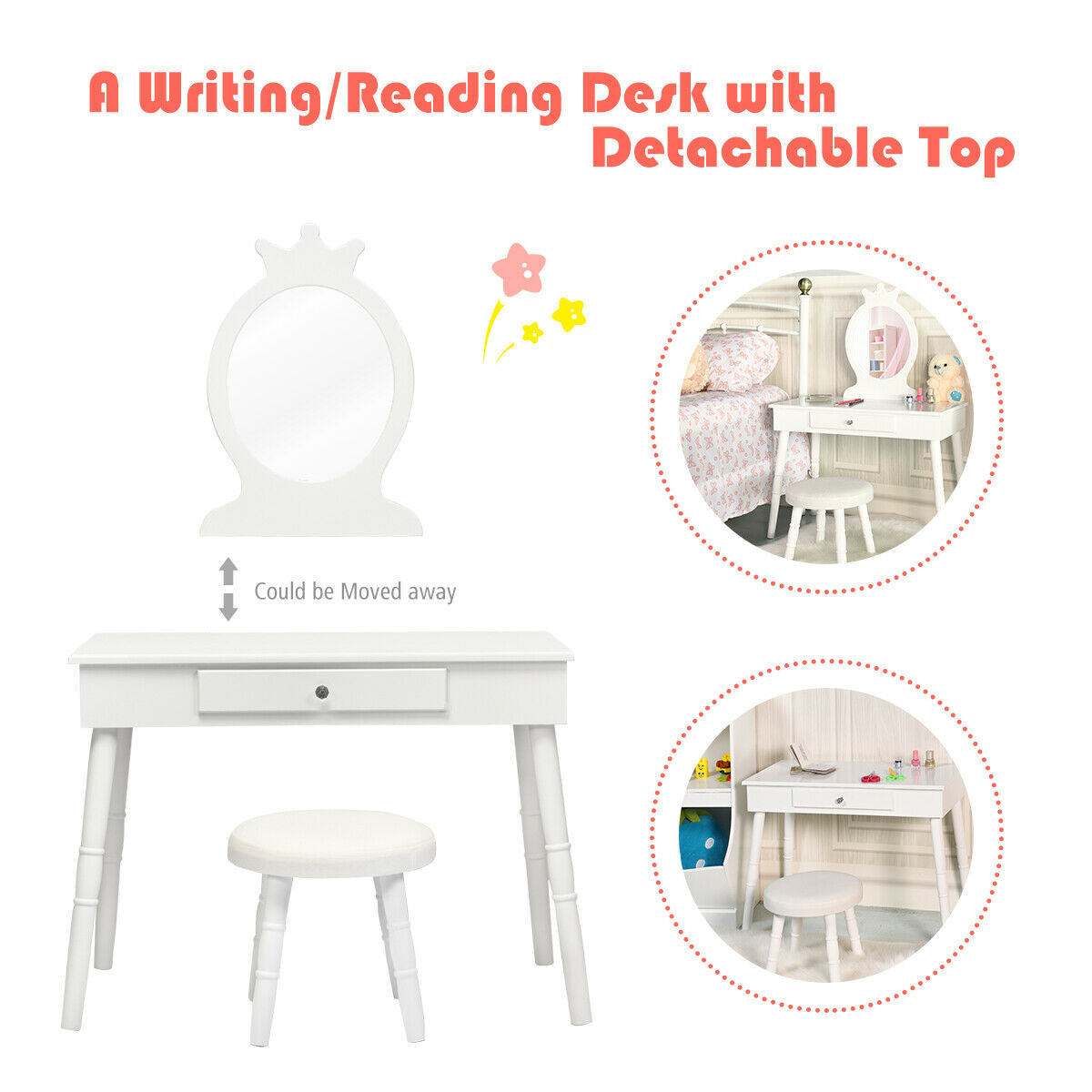 Vanity Makeup Table & Chair Set Make Up Stool-White