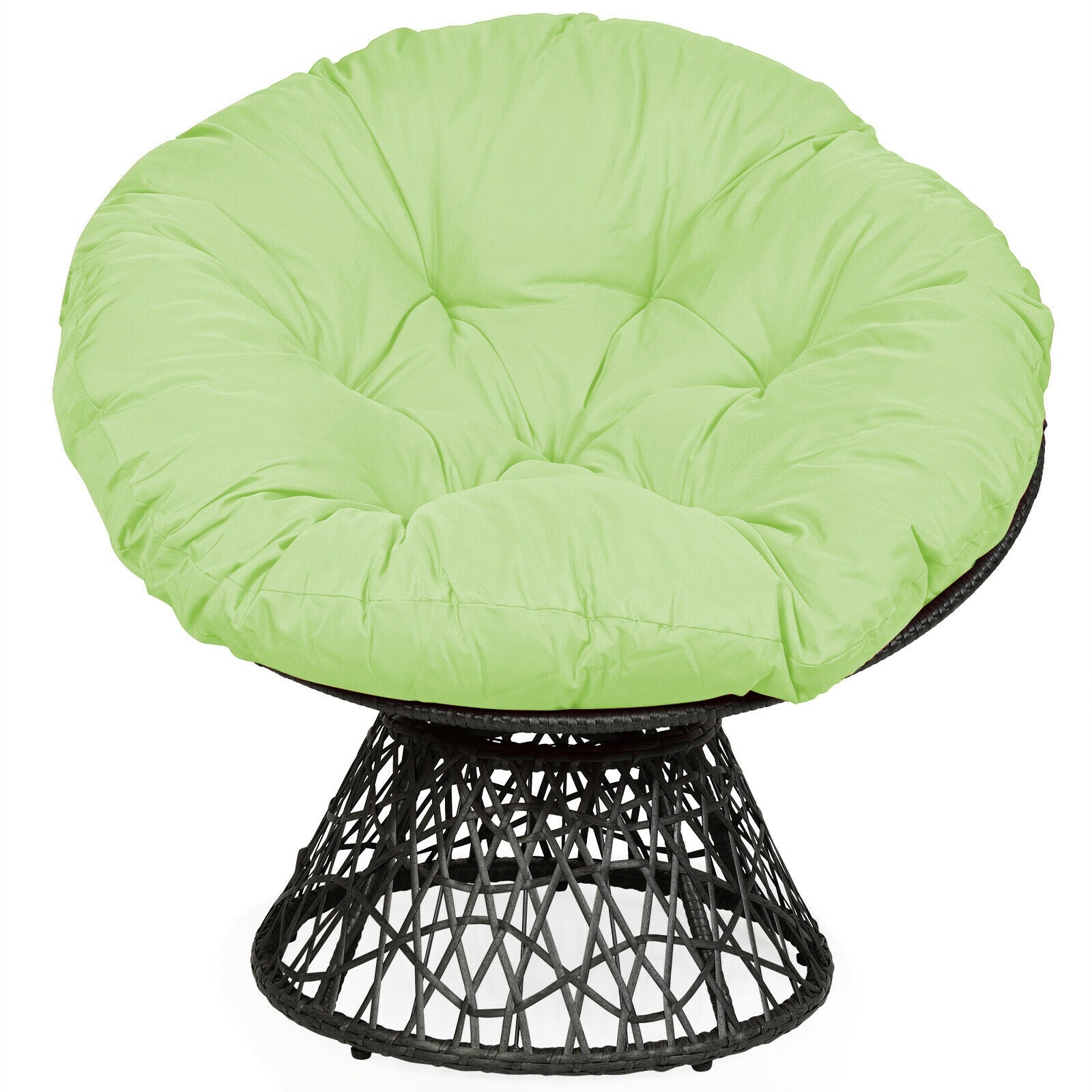 Rattan Papasan Chair Ergonomic 360-degree Swivel Soft Cushion Garden-Green