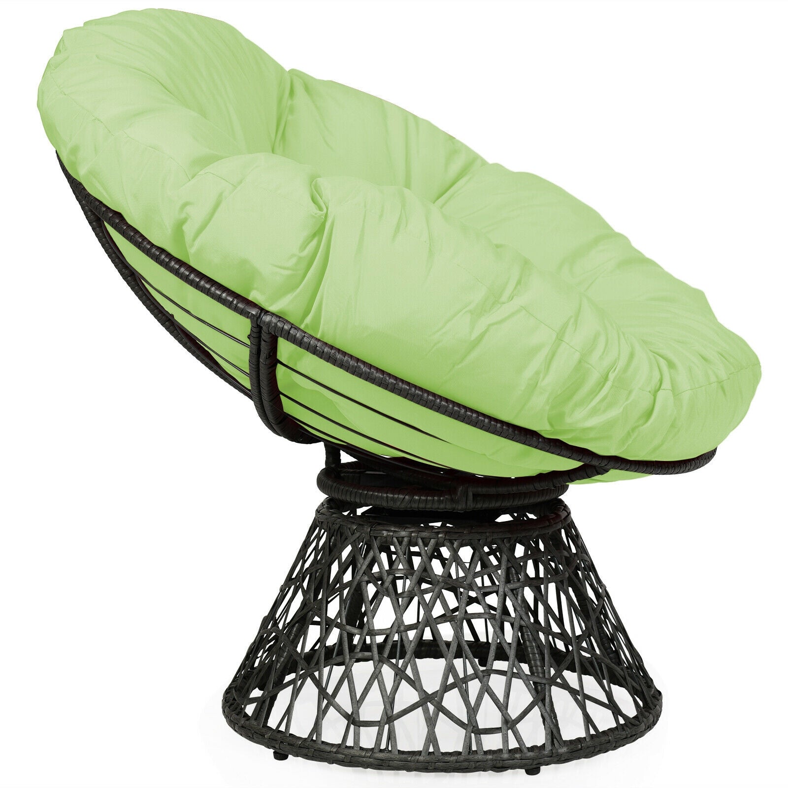 Rattan Papasan Chair Ergonomic 360-degree Swivel Soft Cushion Garden-Green