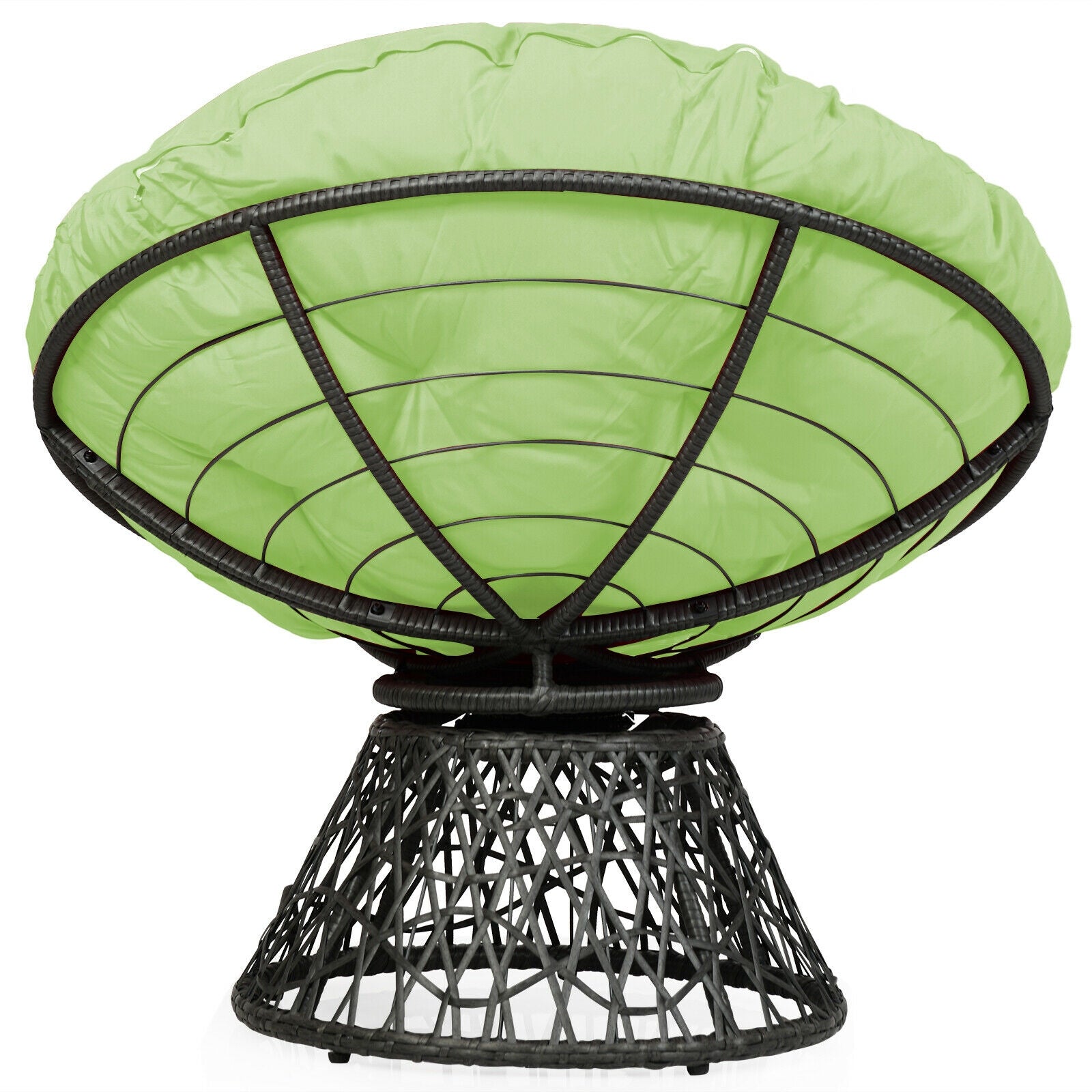 Rattan Papasan Chair Ergonomic 360-degree Swivel Soft Cushion Garden-Green