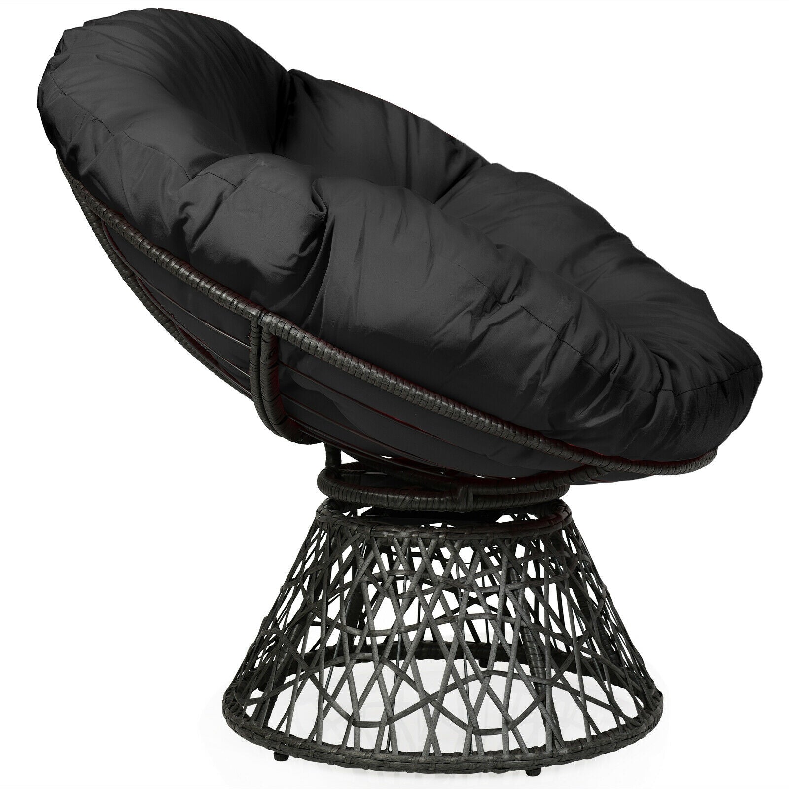 Rattan Papasan Chair Ergonomic 360-degree Swivel Soft Cushion Garden-Black